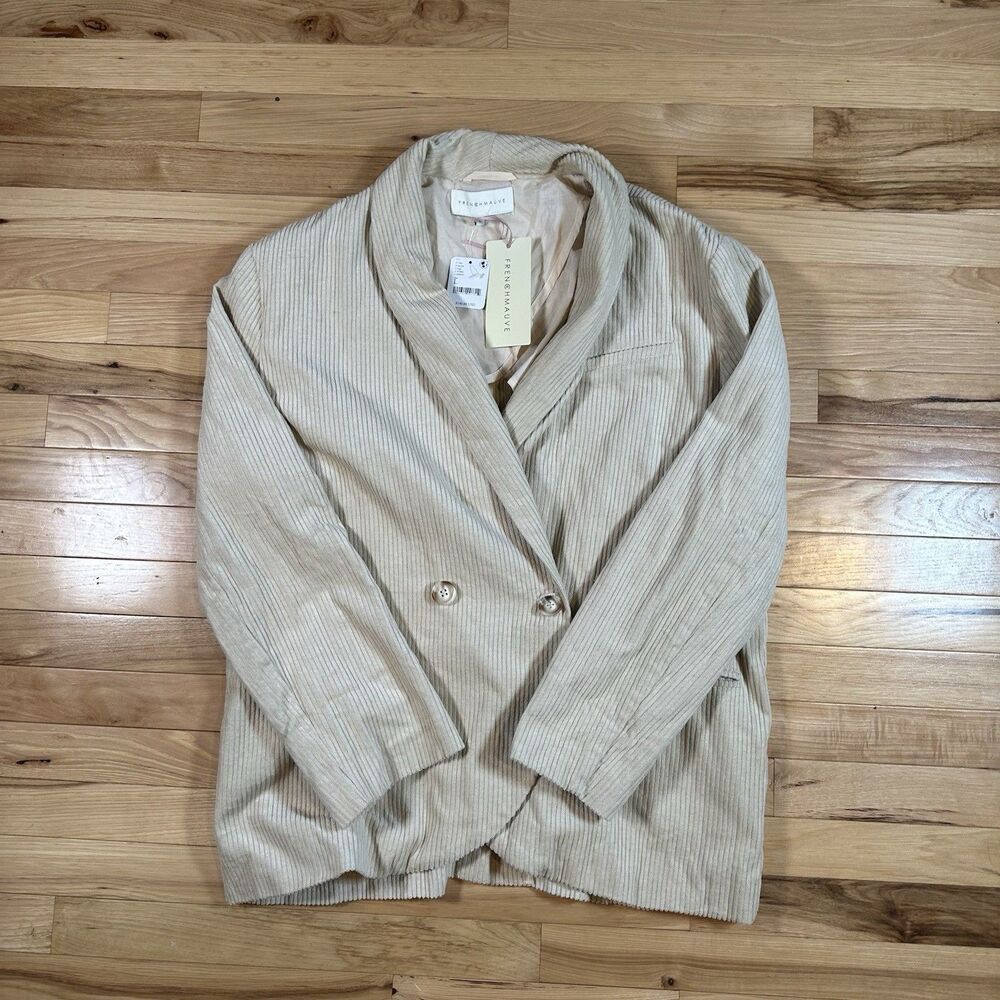 NWT French Mauve by Free People Khaki Corduroy Dbl Breasted Blazer L Retail $140